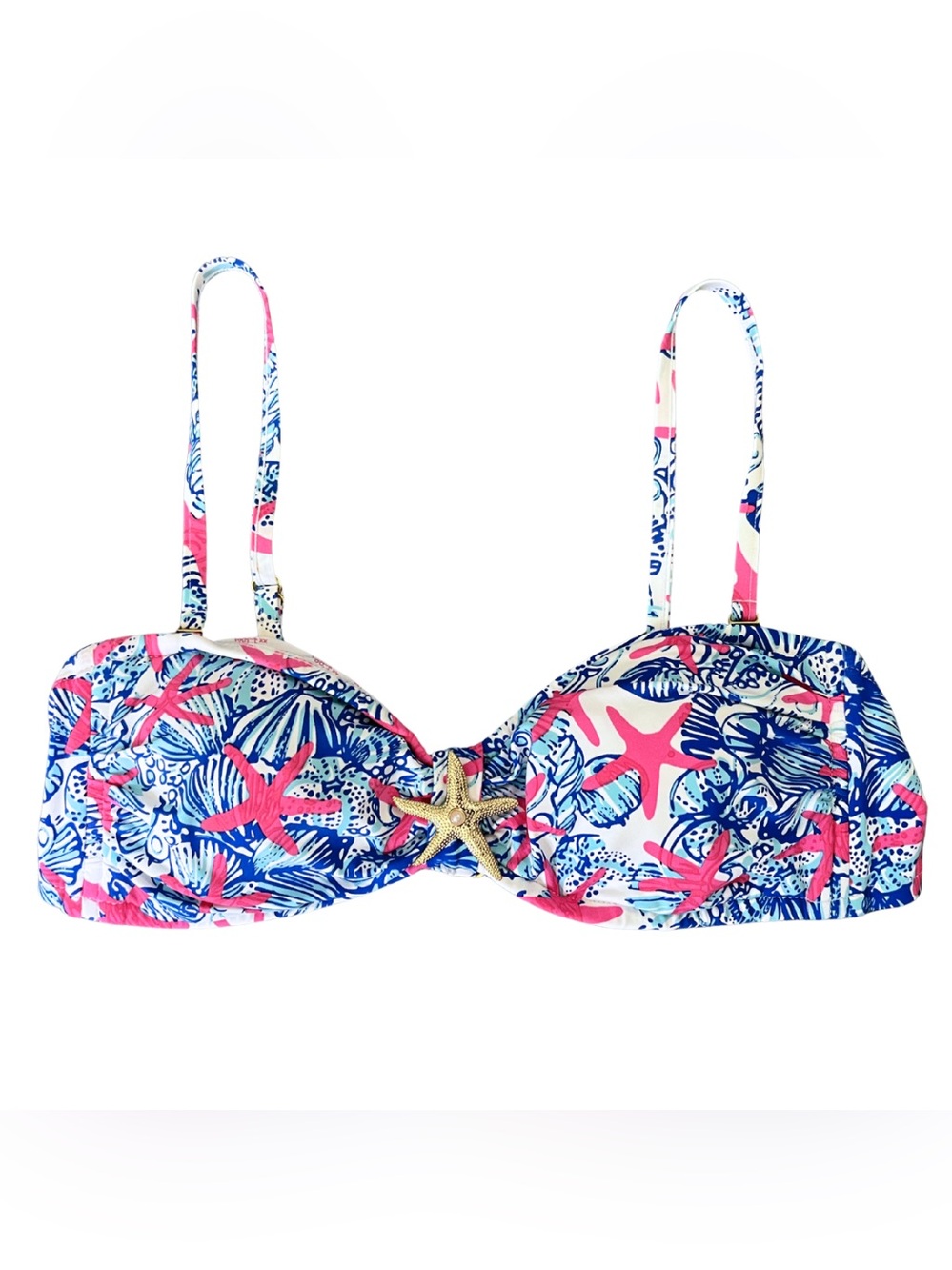 Lilly Pulitzer Starfish Bikini Top Small She She Shells Gold Coastal Colorful